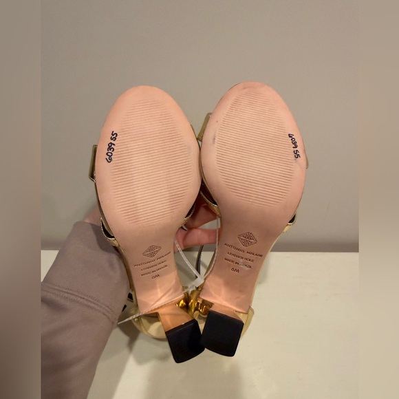 Antonio Melani Calla Leather Double Banded Dress Sandals in Cracked Foil Gold - Picture 7 of 15